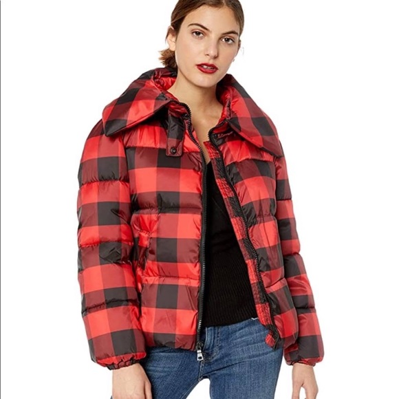 KENDALL+KYLIE Buffalo plaid Puffer Coat. - Picture 2 of 5